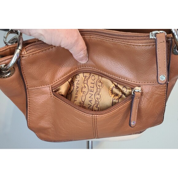 Tignanello Leather Crossbody Shoulder Strap Bag Brown Logo Charm Purse Capsule - Picture 6 of 16